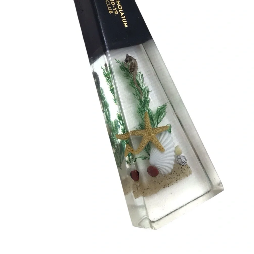 Vintage Clearfloat Mentholatum 40-Yr Club Lucite Cake Pie Server Seashell Beach